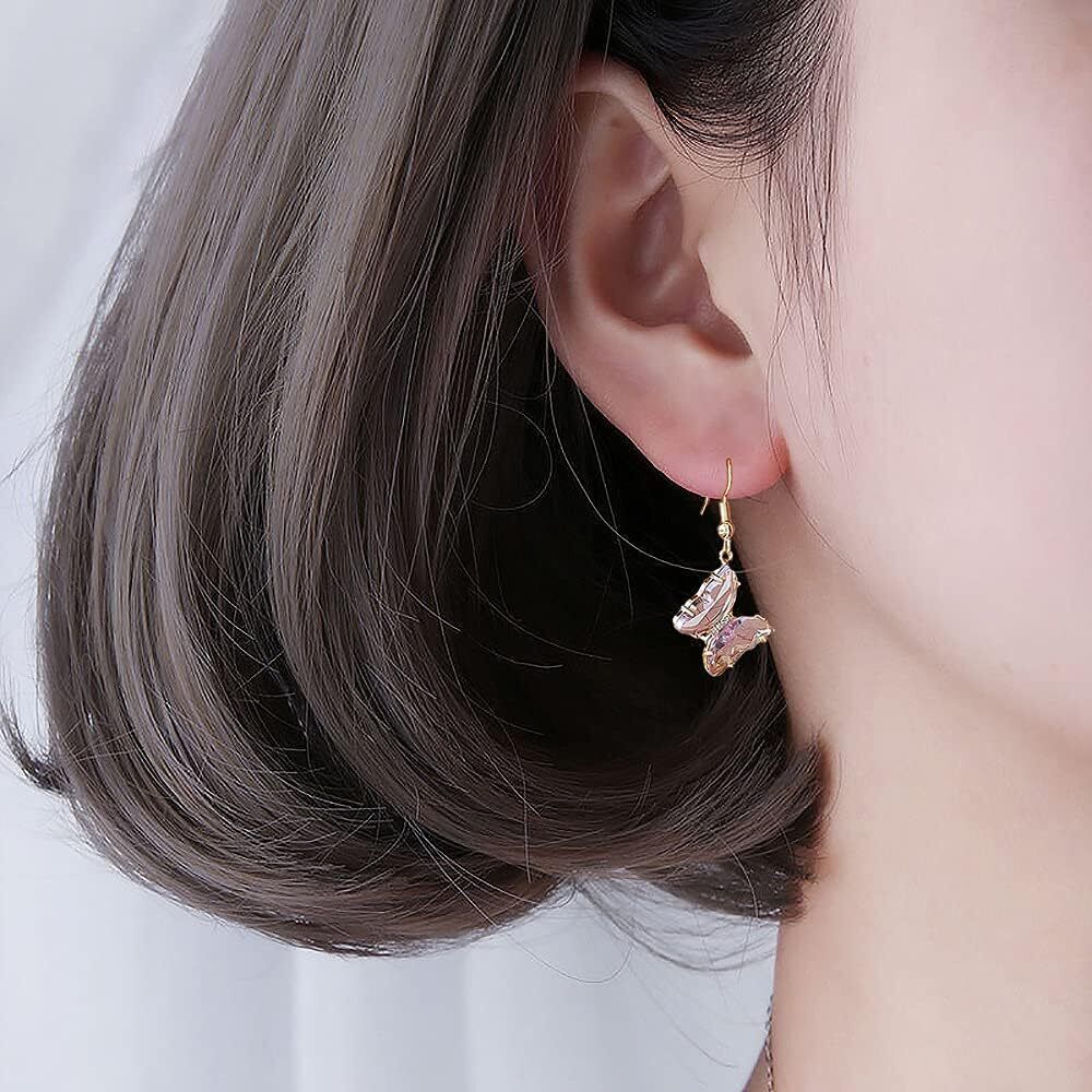 Cz Butterfly Glass Drop Dangle Earrings Silver Post Cubic Zirconia Gold Plated